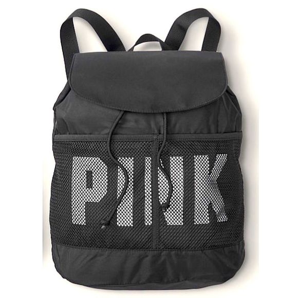 PINK Victoria's Secret Handbags - ▪️Victoria’s Secret PINK Black Mesh Drawstring Backpack